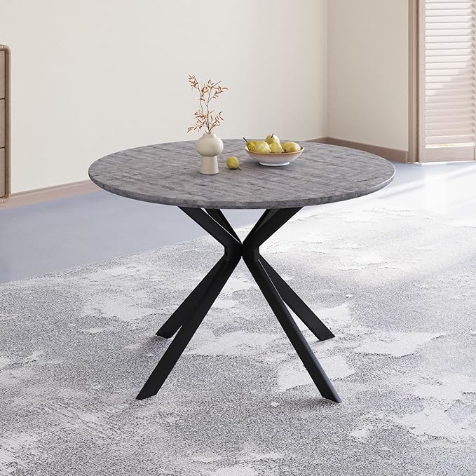 ALBAD 46.4" Round Dining Table, Mid Century Modern Round Dining Room Table for 4-6 with Metal Legs, Easy Assembly Coffee Table, Space-Saving Design for Kitchen and Dining Room