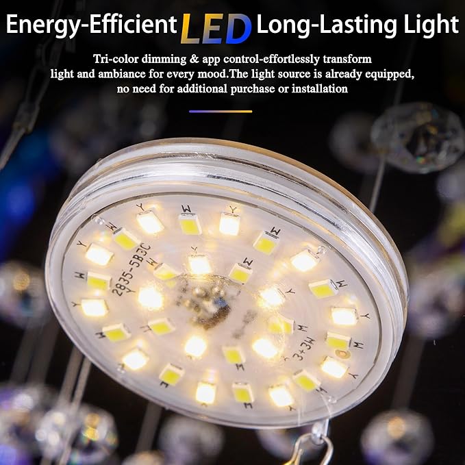 18" Gold Crystal LED Ceiling Light with Remote Control,Flush Mount Chandelier with 3-Color Dimmable for Living Room Bedroom Dining Room Hallway - Modern Flower Design