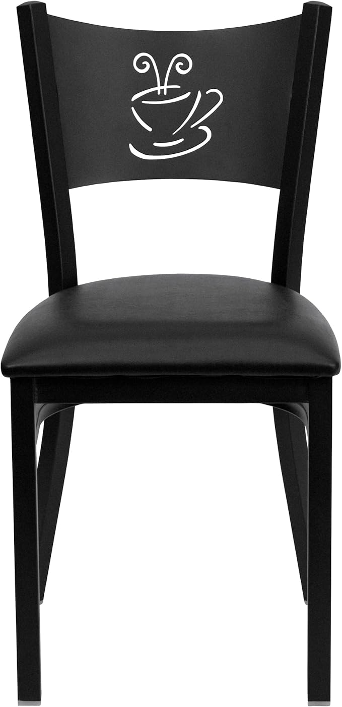 Flash Furniture 4 Pack HERCULES Series Black Coffee Back Metal Restaurant Chair - Black Vinyl Seat