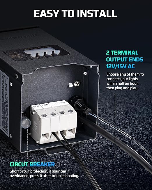 DEWENWILS 200W Low Voltage Landscape Transformer, 120V to 12V/15VAC, Landscape Lighting Transformer, Dusk to Dawn Sensor & Timer, Weatherproof Low Voltage Transformer for Spotlight, Pathway Light