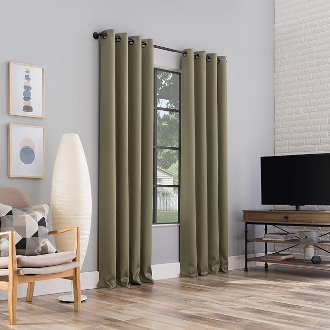 Sun Zero Nordic 2-pack Theater Grade Extreme 100% Blackout Grommet Curtain Panel Pair, 52" x 63", Olive