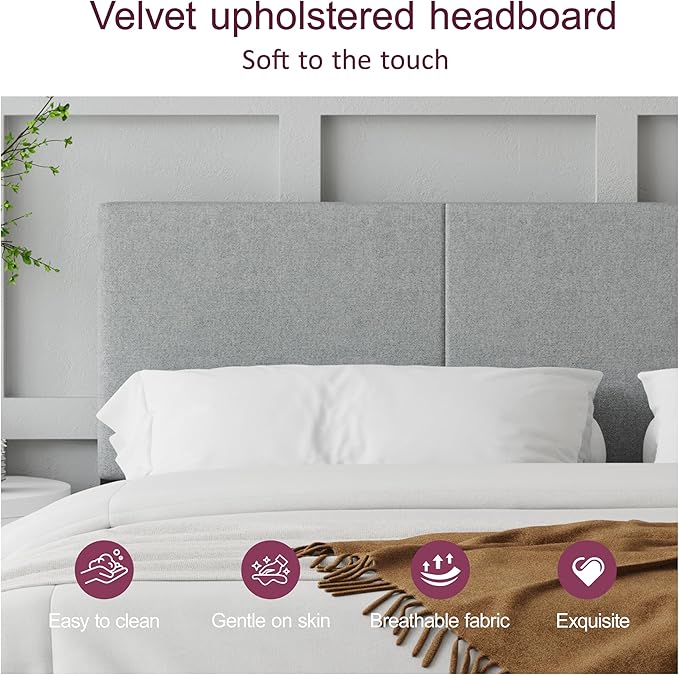 Queen Size Bed Frame with Upholstered Headboard, Sturdy Wood Slats, No Box Spring Required, Silent, Easy Assembly, Gray