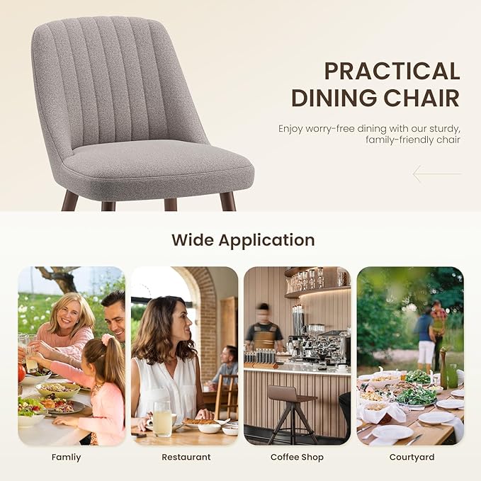 Upholstered Dining Chairs Set of 2, Modern Fabric Kitchen Chairs with Back, Wood Legs for Kitchen Dining Room Restaurant, Taupe