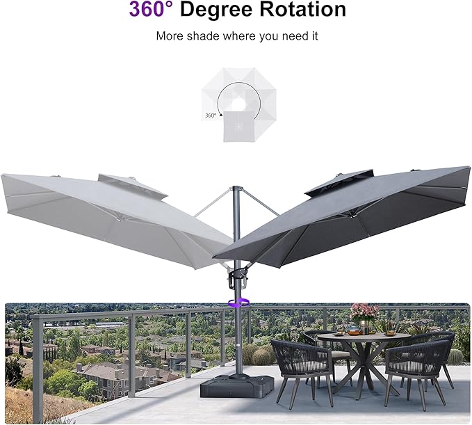 PURPLE LEAF 10 Feet Patio Cantilever Umbrella Outdoor Double Top Large Offset Hanging 360° Rotation Square Umbrella for Garden Deck Pool Backyard Cast Slate