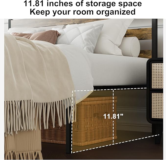 Metal Platform Bed Frame with Headboard, Twin Size 39.0W x 77.7L x 36.2H inches, Wood and Faux Leather, Walnut (Walnut Colour, Twin)