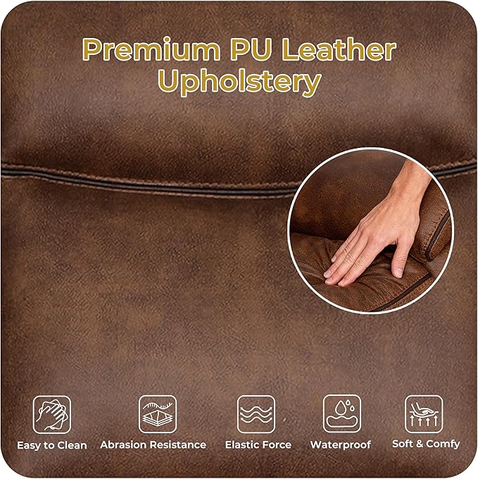Faux Leather Rocking Loveseat Recliner with Console, Dual Reclining Sofa with Storage, 2 Cup Holders, USB Charging Ports & Power Outlets for Living Room, Meeting Room