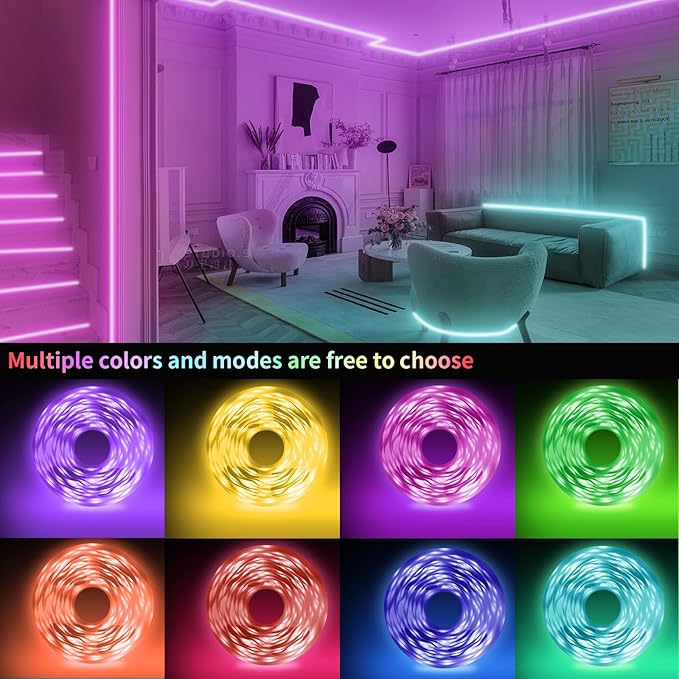 KSIPZE LED Lights, RGB+IC LED Lights for Bedroom, Smart APP Control LED Strip Lights, Music Sync, DIY Multiple Colors, Flexible Color Changing LED Strip Lighting for Home Room Decor (99FT)