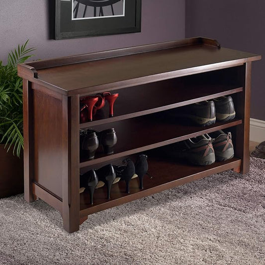Winsome Dayton Storage Hall Bench with Shelves, Antique Walnut (94841)