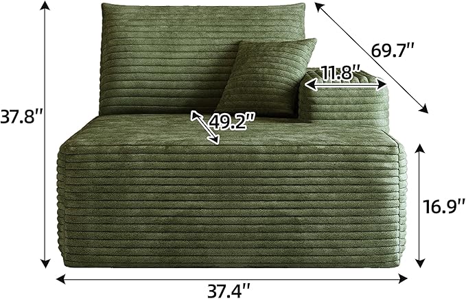 135" Corduroy Couch Sectional with Chaise, L Shape Boneless Cloud Couches for Living Room Bedroom, Fluffy Deep Seat Compression Sofa, Modular Corner Couch No Assembly, Right Facing Chaise, Green