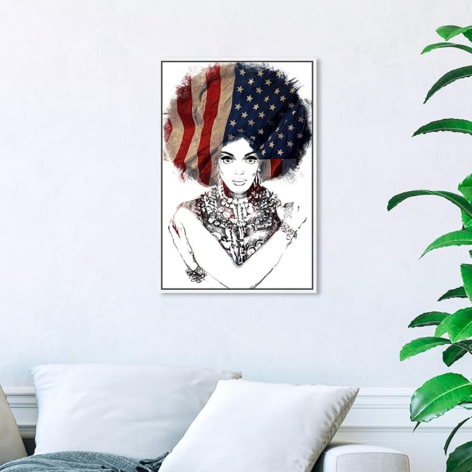 The Oliver Gal Artist Co. People Framed Wall Art Canvas Prints 'New American Woman' Portraits Home Décor, 16" x 24", White, Black