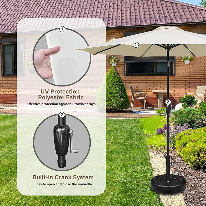 YSSOA 2 Pack 9' Patio Umbrella Outdoor Table Market Yard Umbrella with 8 Sturdy Ribs, Beige