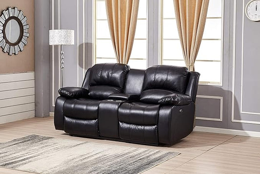 Betsy Furniture Power Reclining Bonded Leather Living Room Set (Black, Loveseat)