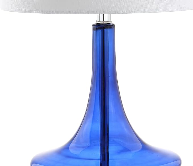 JONATHAN Y 25.5" Cobalt/Chrome Glass Teardrop Table Lamp Set of 2 for Bedroom, Modern Bedside Lamps for Living Room, White Linen Drum Shade, LED Bulbs Included (JYL1081D-SET2)