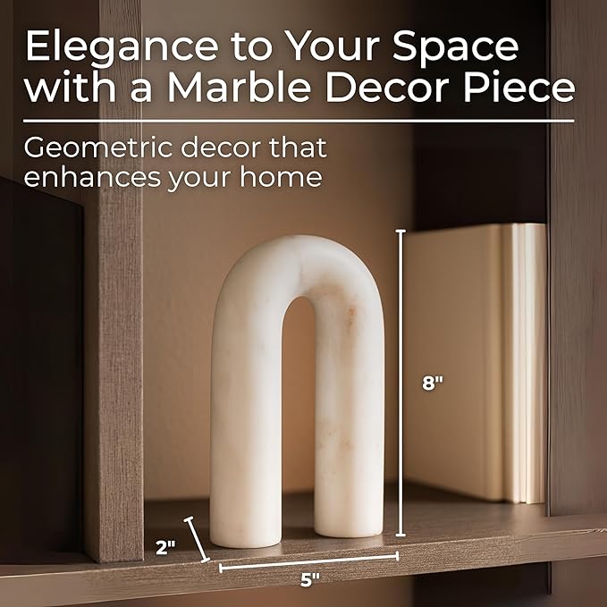 White Marble Arch Decorative Object – Rounded Horseshoe Sculpture Modern Home Decor – Contemporary Shelf & Coffee Table Decor for Office & Living Room – 5" x 8"