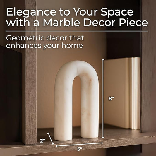 White Marble Arch Decorative Object – Rounded Horseshoe Sculpture Modern Home Decor – Contemporary Shelf & Coffee Table Decor for Office & Living Room – 5" x 8"