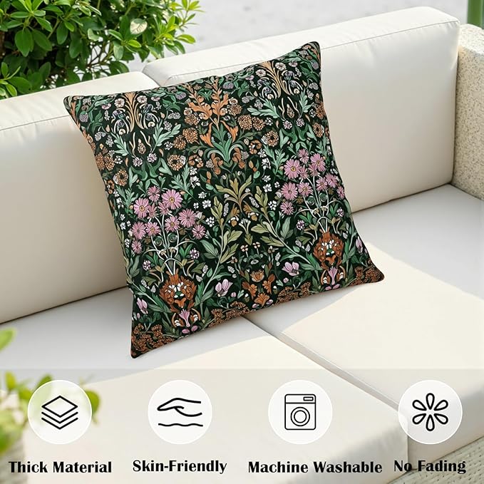 Spring Floral Pillow Covers 22x22 Set of 2 Sage Green Plants Throw Pillows Botanica Vintage Outdoor Decorative Pillowcase for Home Sofa Couch Decor
