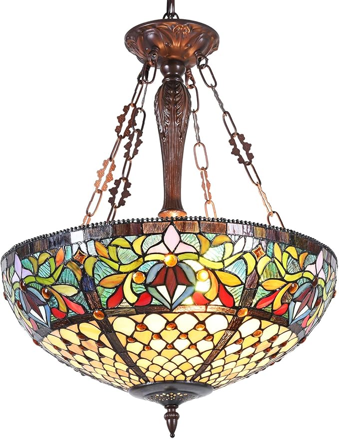 Capulina Tiffany Lamp Stained Glass Chandelier Pendant Light 3-Light 20 Inches Wide Victorian Tiffany Style Hanging Lamp for Living Room Stairway Foyer Entryway Hallway Home Office