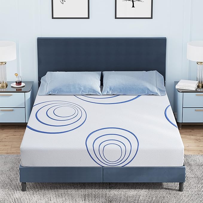 MLILY EGOHOME 8 Inch King Mattress, Charcoal Gel Cooling Memory Foam Mattress in a Box, Medium Fiberglass Free, CertiPUR-US Certified, Blue