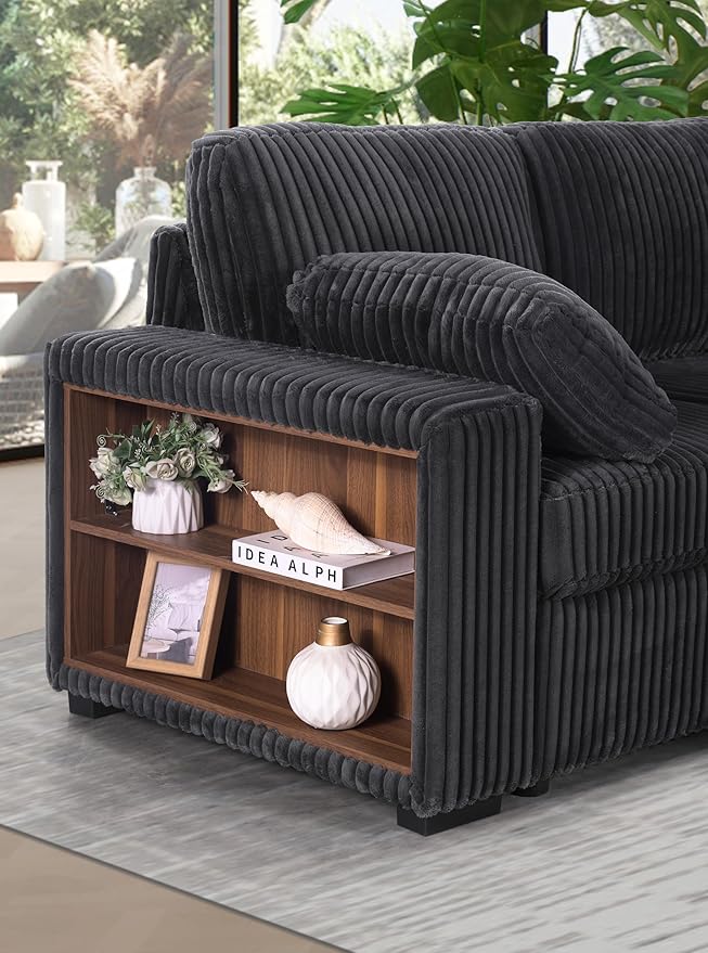 ERYE Oversized U-Shaped Pull Out Sleeper Couch Bed, Modern U Shaped Sleeper Sectional Sofa Corduroy Corner Convertible Sofa Bed with Storage Chaise Lounge and Cabinet