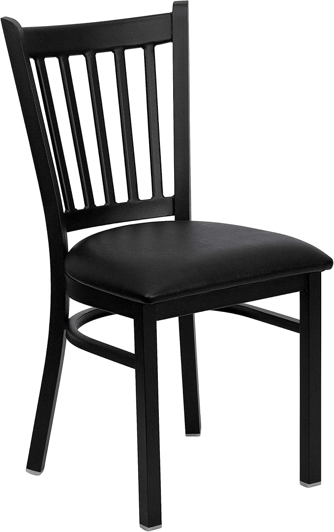 Flash Furniture HERCULES Series Black Vertical Back Metal Restaurant Chair - Black Vinyl Seat