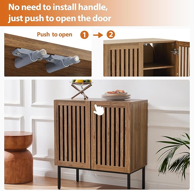 Mericonia Buffet Cabinet with Storage, Sideboards 2 Doors with Metal Base and Adjustable Shelf for Kitchen, Coffee Bar, Entryway, Hallway,Living Room (2 Door Buffet Cabinet, Grille-Walnut 2.0)