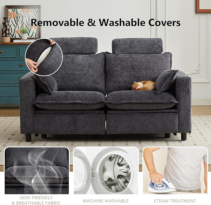GUEAPY Cloud Couch Power Reclining Sofa Loveseat-Oversized Reclining Sectional Couches, Modern Power Recliner Sofa/Couches for Living Room, Comfortable Recliner Couches with Soft Upholstery Pillows