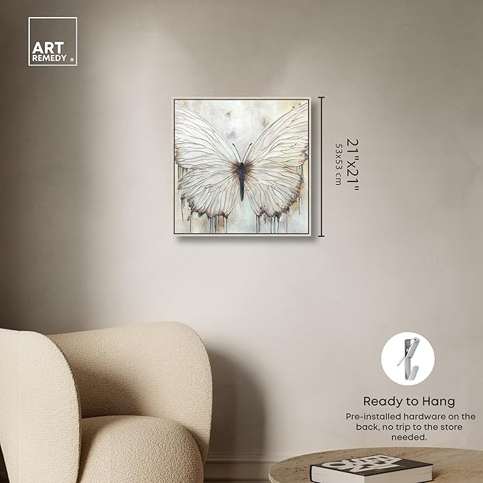 Art Remedy Neutral Beauty Chic Farmhouse Canvas Wall Art, Silver Floater Frame, 20"x20"