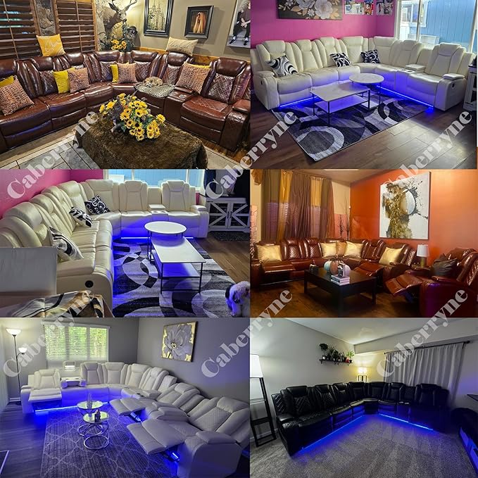 Power Recliner Sofa Sectional Couches with LED Light,Leather Reclining Corner Sectional Sofa with 2 Recliner Seats,Cup Holders,Storage Console for Living Room，Black