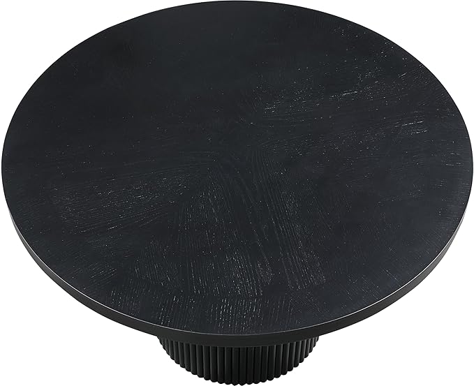 Meridian Furniture 728Black-T Belinda Collection Mid-Century Modern Dining Table, Solid Wood Base, Black Finish Oak Wood Veneer MDF Top, Round Top, Fluted Base, 48" W x 48" D x 31" H, Black