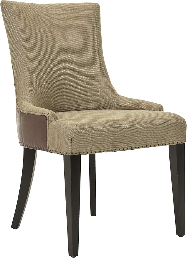 Safavieh Mercer Collection Eva Viscose and Leather Dining Chair with Trim Nail Head, Beige