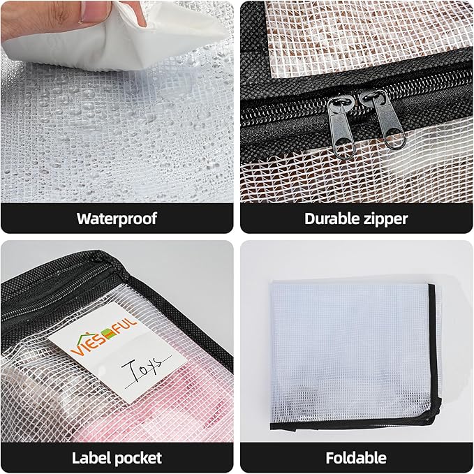 Vieshful 12 Pack Clear Storage Bags for Clothes, 17.7" × 14.96" × 5.1" Clear PVC Mesh Clothing Organizers with Zipper for Blankets, Clothes, Bedding, Sweater, Toys & Closet Storage, 22L Black