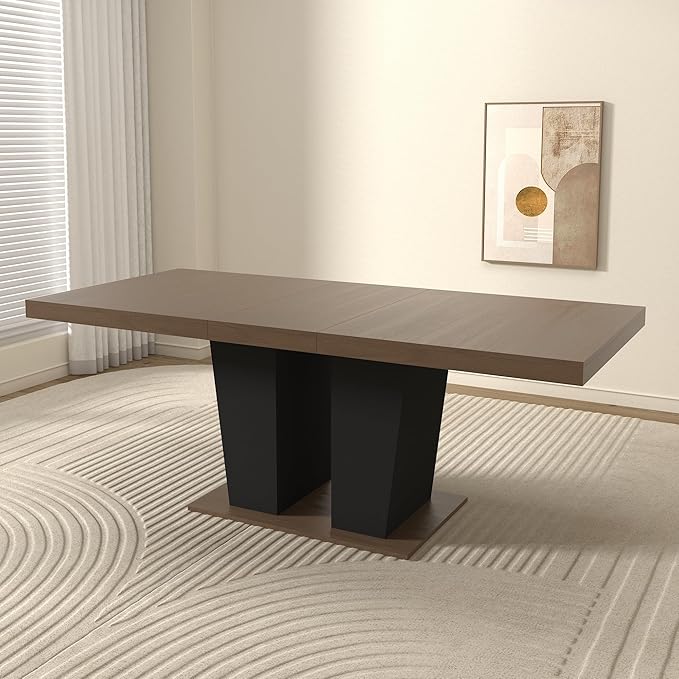 Ball & Cast Expandable Dining Table for 6-10,63-78.74" Kitchen Table W/Heavy Duty Pedestal Base,Rectangular Extendable Dining Room Table for Small Space,Black+Brown