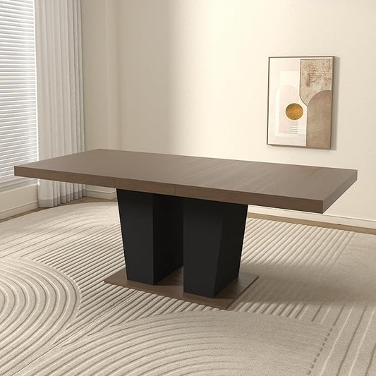 Ball & Cast Expandable Dining Table for 6-10,63-78.74" Kitchen Table W/Heavy Duty Pedestal Base,Rectangular Extendable Dining Room Table for Small Space,Black+Brown