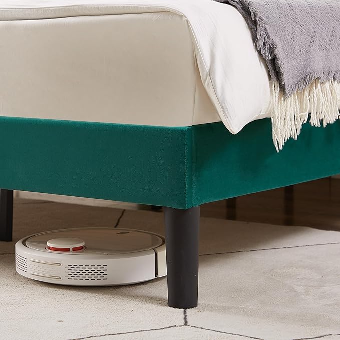 VECELO Full Bed Frame, Platform Bed Frame with Adjustable Height Upholstered Headboard, Heavy-Duty Frame and Strong Wooden Slats Support, Non-Slip and Noise-Free, Easy Assembly, Dark Green