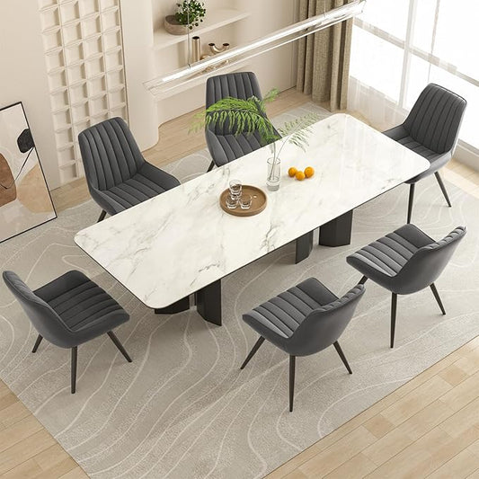 Nalupatio Modern Dining Chairs Set of 6, Comfy Dining Room Chairs with Thick Cushions, Upholstered Fabric Kitchen Side Chairs with Metal Legs, Dark Grey