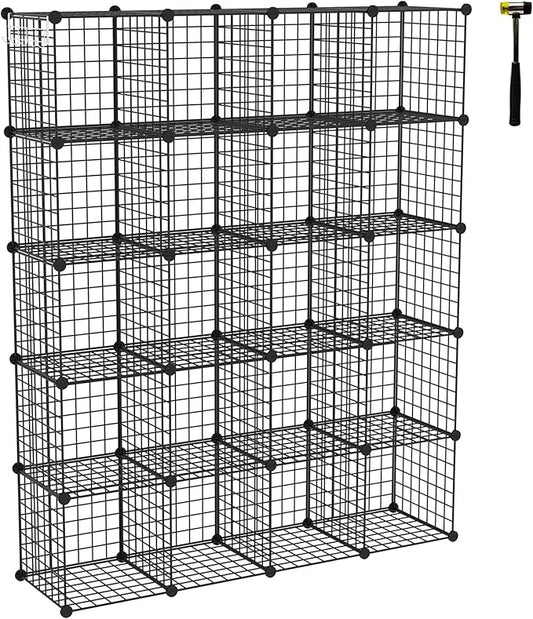 C&AHOME Wire Cube Storage, 20-Cube Organizer Metal, Wire C Grids Storage, Storage Bins Shelving, Modular Bookshelf Shelf, Closet Cabinet Ideal for Home, 48.4”L x 12.4”W x 60.6”H Black UWCSM20B