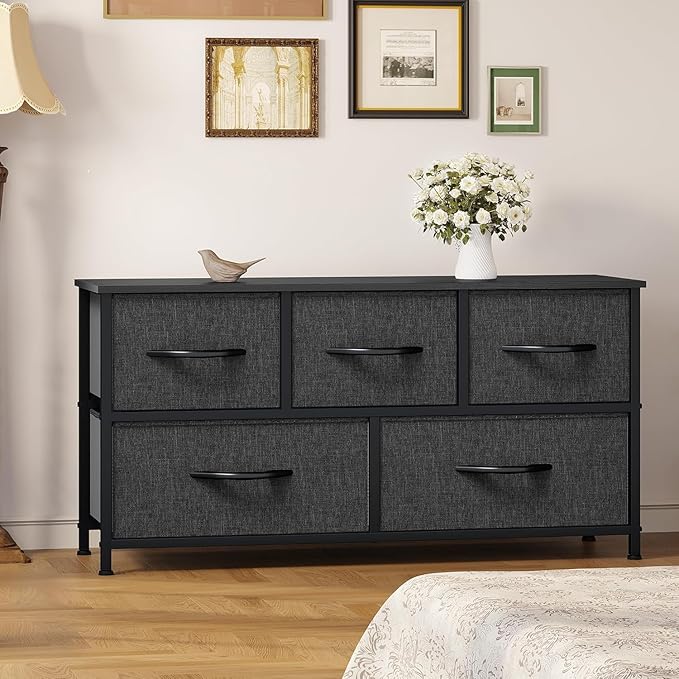 YITAHOME Dresser for Room with 5 Drawers - Fabric Storage Tower, Long Fabric Dresser, Organizer Unit for Closet, Hallway
