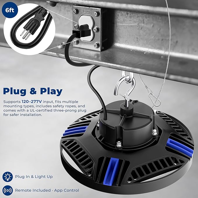 CINOTON Smart UFO LED High Bay Light 150W 21000lm, 2700K-6500K 1-100% Brightness Stepless Dimm Aluminum Shop Lights, ETL Listed Lighting for Garage Stadium, APP/Alexa/Remote Control, 120-277V, 2 Pack
