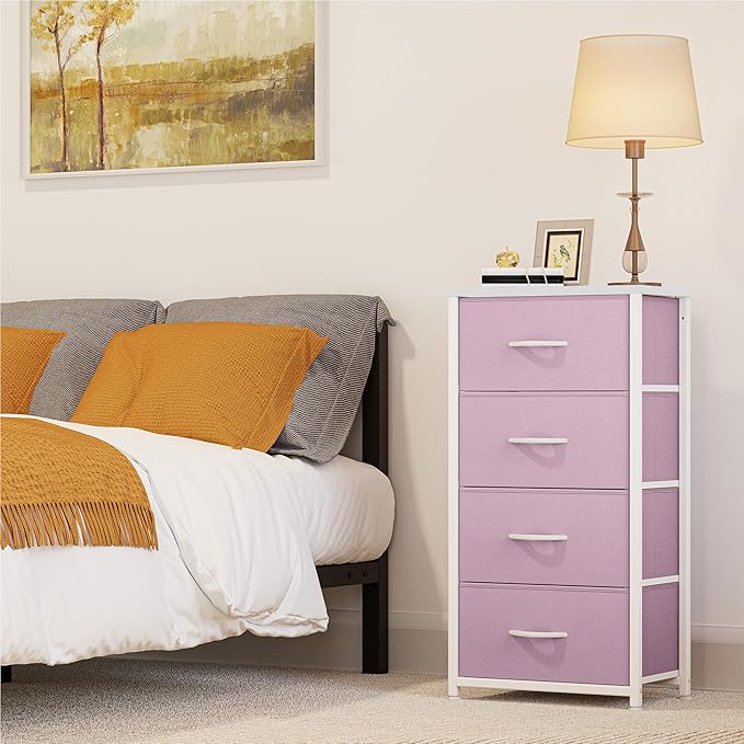 YITAHOME Dresser with 4 Drawers - Storage Tower Unit, Fabric Dresser for Living Room, Closets - Sturdy Steel Frame, Wooden Top & Easy Pull Fabric Bins (Pink)