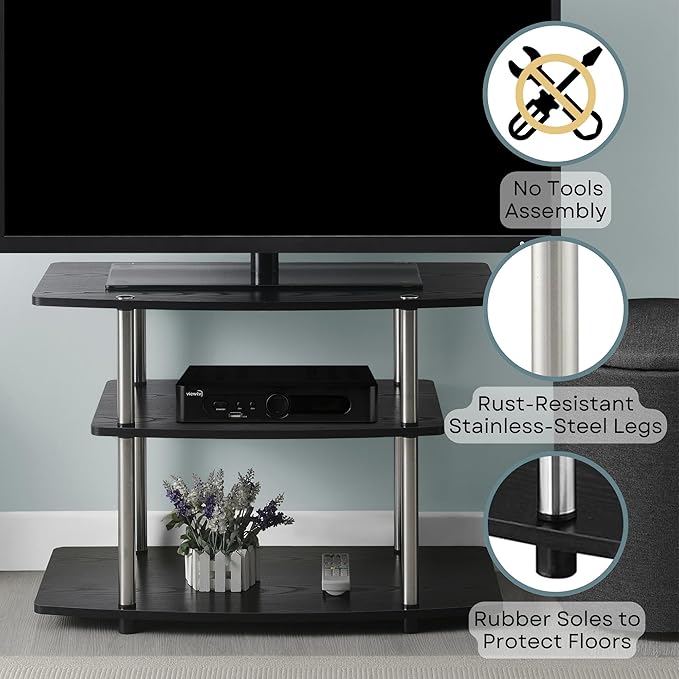 Convenience Concepts Designs2Go No Tools 3-Tier TV Stand 31.5" - Entertainment Center for TVs up to 37 Inches, Modern TV Console with Shelves for Living Room, Family Room, Black