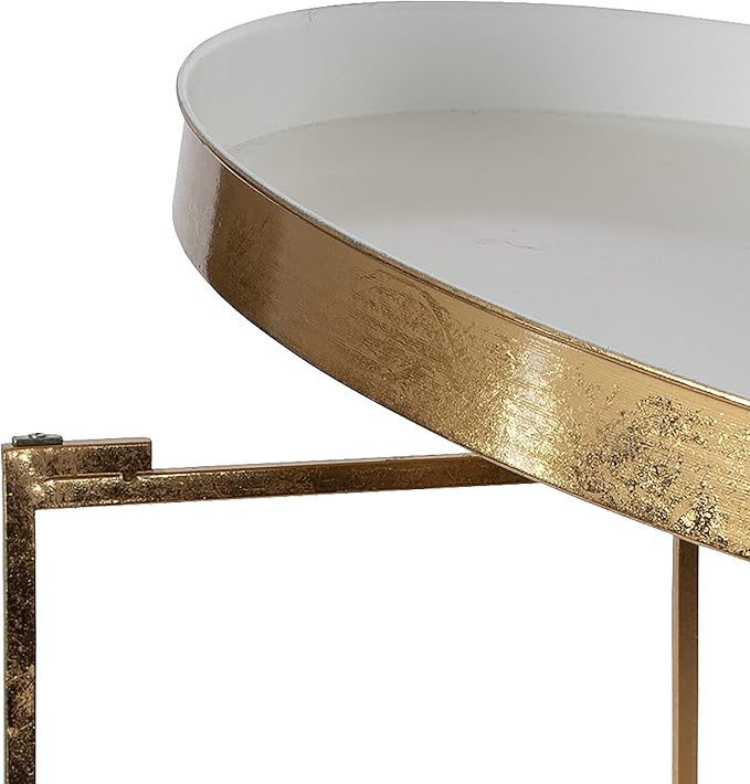 Kate and Laurel Celia Modern Glam Round Metal Coffee Table, 28.25" x 28.25" x 19", White and Gold Leaf, Chic Sophisticated Accent Table
