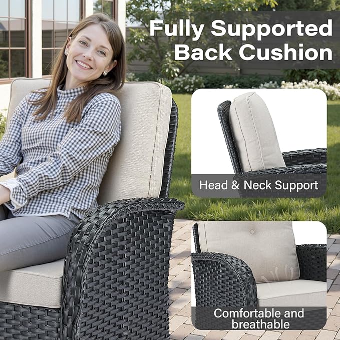 Belord Patio Rocking Chairs Furniture Set of 6, Outdoor Wicker Furniture Sets with Wicker Rocker, Small Patio Conversation Sets with Outdoor Couch Ottomans Black/Beige