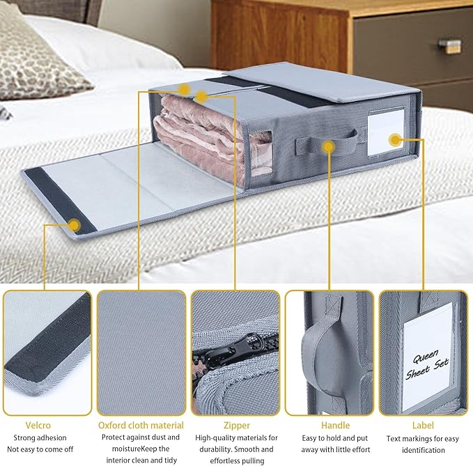 Bed Sheet Organizers and Storage - 4 Pack, Foldable Sheet Cube Storage Container Linen Closet Organizers, Duvet Covers and Pillowcases Storage Box for Bedding Blankets Towels (4 PCS)