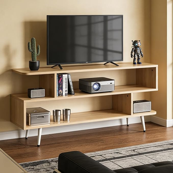 Lightdot TV Stand for TVs up to 45'', Modern Entertainment Center with 3 Open Storage Shelf, Sturdy Media Console Table for Living Room/Entrance/Sofa Cabinet, Large Capacity, Easy Installation-Walnut