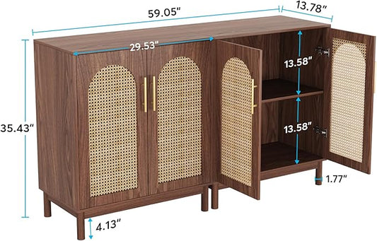 LITTLE TREE Modern Buffet Cabinet with Storage, 59 Inch Kitchen Sideboard Cabinet with 4 Doors, Coffee Bar Cabinet for Dining Room, Living Room | Modern, with Storage, 4 Doors