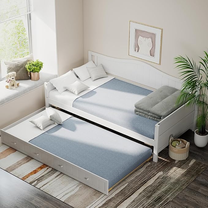 DUMOS Twin Bed Frame with Headboard, No Box Spring Needed, Linen Upholstered Platform Bed Frame with Wood Slats Support, Noise Free, Perfect for a Peaceful Night's Sleep, Twin