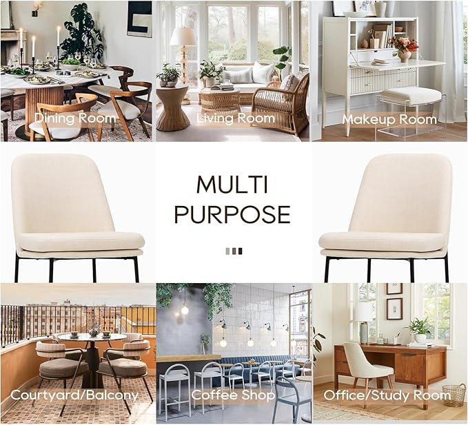 COLAMY Dining Chairs Set of 2, Modern Dining Chairs, Fabric Upholstered Dining Chairs, Kitchen Chairs with Curved Back and Metal Legs for Dining Room Kitchen Restaurant, Beige