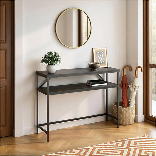 Amazon Basics Rectangular Console Table with Storage Shelf, Steel Frame, 39x31x11.8 in, Black