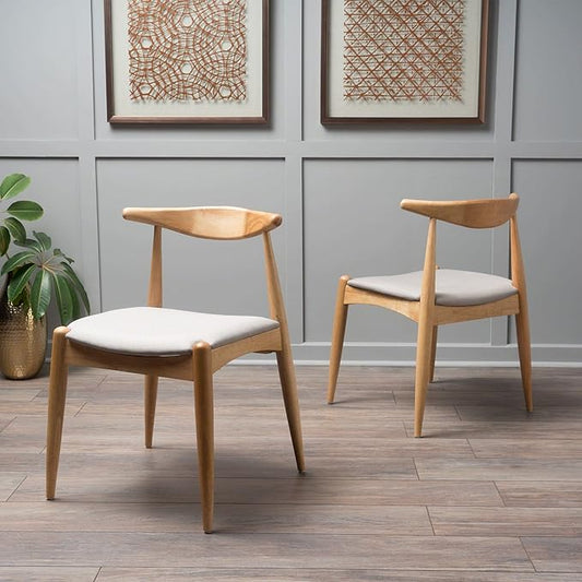 Christopher Knight Home Francie Fabric with Oak Finish Dining Chairs, 2-Pcs Set, Beige