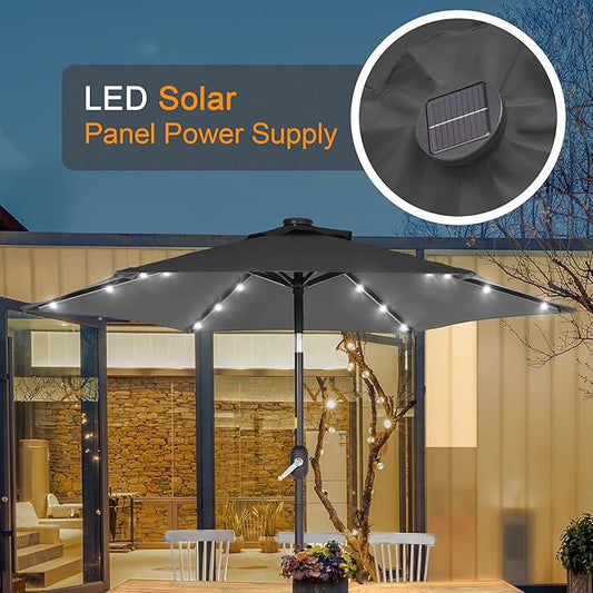 7.5ft Outdoor Umbrella Patio Umbrella with Solar Lights,18 LED Lighted Table Market Outdoor Umbrella, 2-Year-Non-Fading, for Pool, Deck, Garden,Backyard